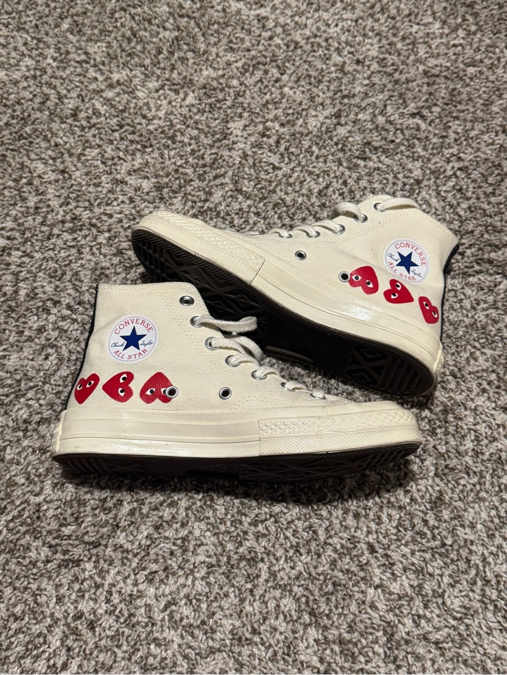 Converse Chuck Taylor High Top in Cream with Red Hearts